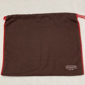 Small Coach Dust Bag in Brown with Red Seams andRed Drawstring